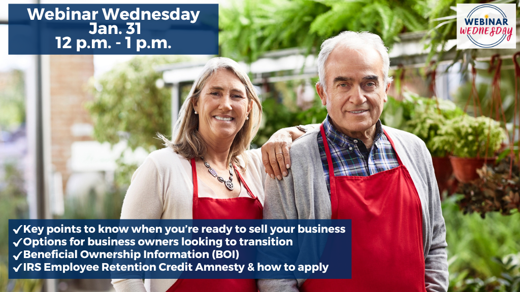 A smiling older Hispanic or Basque female and male couple are standing in front of many green plants at their nursery. They are ready to retire and are looking for a buyer for their business.